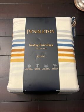 Pendleton Westland Stripe King Sheet Set, Flat Fitted 2 King Pillowcases new